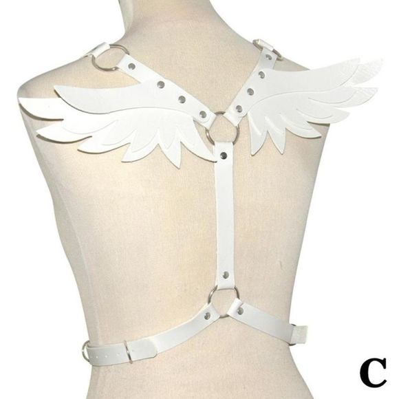 White Adjustable Gothic Harness Belt - Picture 1 of 7